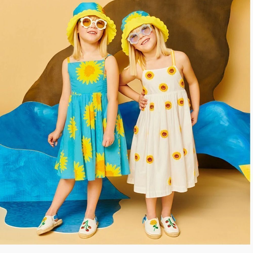 NEW Stella McCartney Girl’s Blue Sunflower Print Cotton Boho Midi  Dress Size 10